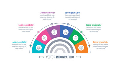 half circle infographic. six-step semicircle template. infographic template