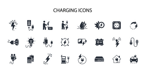 Charging icon set.vector.Editable stroke.linear style sign for use web design,logo.Symbol illustration. - obrazy, fototapety, plakaty