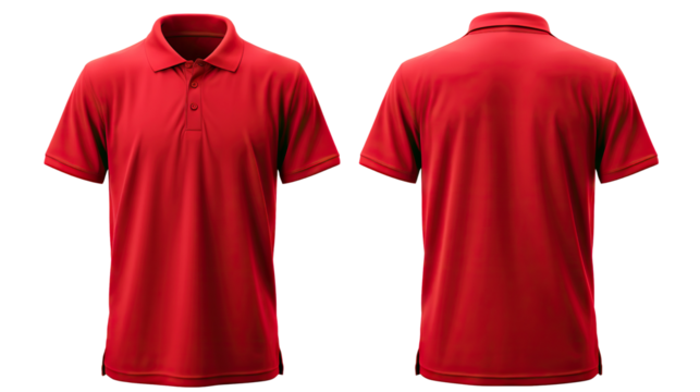 Front and back red polo shirt mockup, cut out