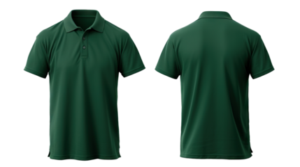 Front and back green polo shirt mockup, cut out
