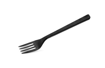 Black plastic fork isolated on white background