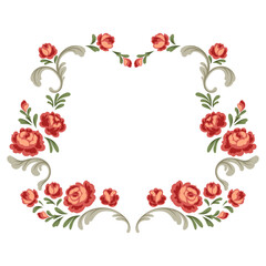 Frame with baroque flowers. Beautiful decorative vintage plants and leaves.