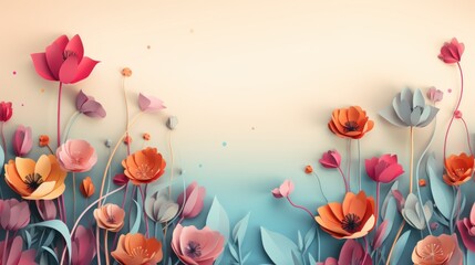  a bunch of flowers that are on a blue and pink background with a place for a text or a picture.