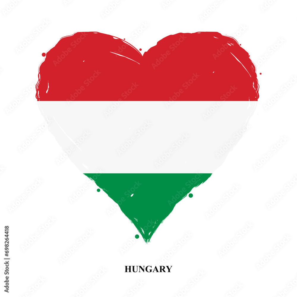 Poster vector hungary flag in heart shape with grunge texture. heart shaped hungarian flag isolated on whit