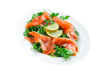 salmon salad fish seafood ready to eat eating cooking appetizer meal food snack on the table copy space food background rustic top view  diet Pescetarian