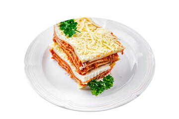 lasagna bolognese meat dish second course eating cooking appetizer meal food snack on the table copy space food background rustic top view