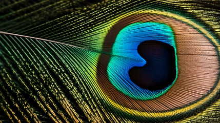 Obraz premium Enlarged photograph emphasizing the striking pattern present in a peacock feather.