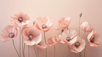  a group of pink flowers sitting next to each other on a pink wall with a pink wall in the background.