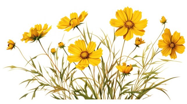  a bunch of yellow flowers that are on a white background with a white border around the bottom of the picture.