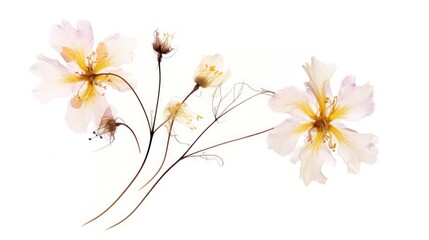  a close up of a bunch of flowers on a white background with one flower in the foreground and the other in the background.