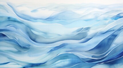 Fototapeta premium a painting of blue and white waves on a white background with a blue sky in the middle of the painting.