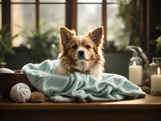 dog in a spa ready for a bath