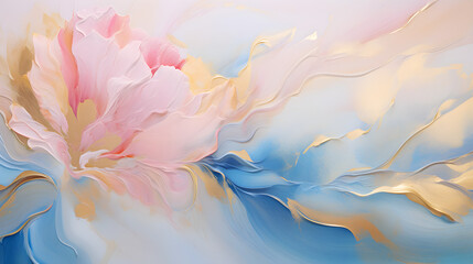 Fototapeta na wymiar Abstract oil painting background, Floral art, pink white blue gold, generative ai