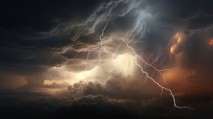 Thunderstorm clouds rising to heaven, a harbinger of natural changes - obrazy, fototapety, plakaty