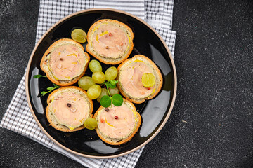 foie gras sandwich fresh goose or duck liver eating cooking appetizer meal food snack on the table copy space food background rustic top view