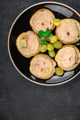 foie gras sandwich fresh goose or duck liver eating cooking appetizer meal food snack on the table copy space food background rustic top view © Alesia Berlezova