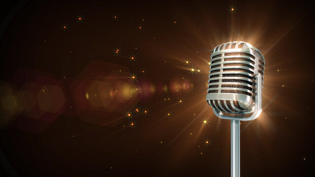 Music Retro microphone spin particle stock photo