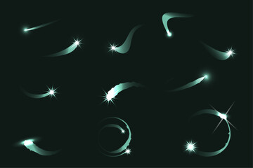 Magic Star light curve tail. Flare Christmas star line trail and transparent element motion. Vector isolated shining light effects © CzakaU