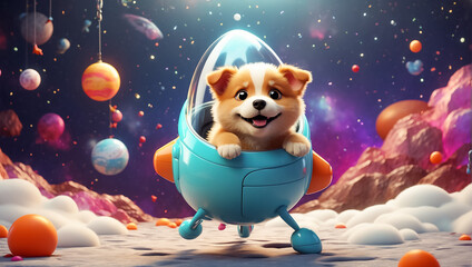 Cute fantasy cartoon dog in space creative