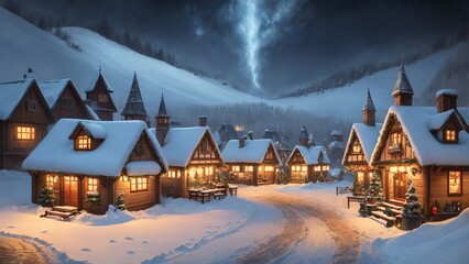winter in the village, generated AI	