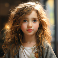 Naklejka premium Portrait of a cute girl. Generative AI