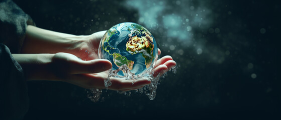 hand holding a globe with water