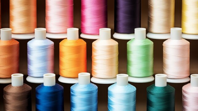 colorful spools of thread for embroidery in the store