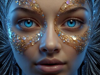 Woman face wearing jewelry mask