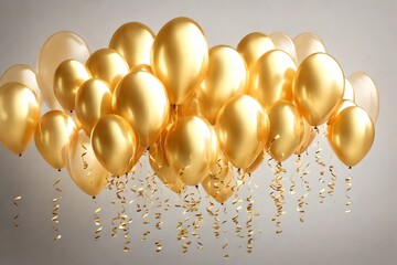 available Group of gold party balloons isolated cutout on transparent