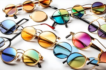 Round shape golden frame eyeglasses with rainbow lenses isolated cutout, symbol of diversity and inclusivity