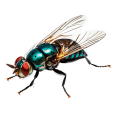 Fototapeta premium Macro image of a fly isolated on transparent background. AI generated. PNG