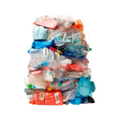 Pile of recyclable plastic waste isolated on transparent background. AI generated. PNG