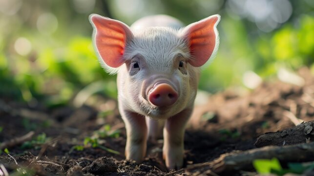 A Charming Little Pig in a Picturesque Dirt Field
