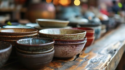 A Collection of Colorful Bowls on a Table