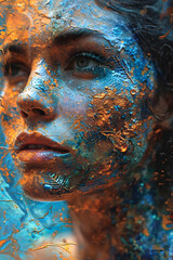 close up portrait of a person with blue abstract makeup