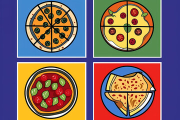 Drawn pop art illustration of pizza. Fast food. Retro style. Hand drawn sign.