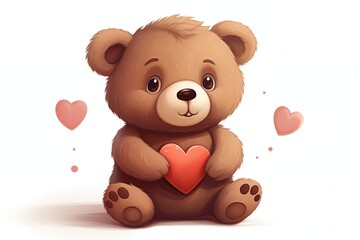 AI generated illustration of an adorable brown teddy bear holding a vibrant red heart in its paws