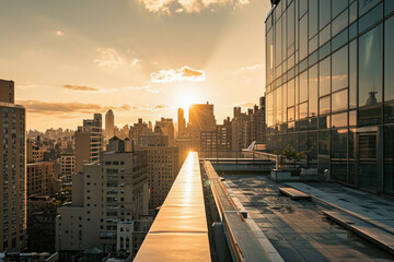 Rooftop cityscape, a panoramic view of the city from a rooftop, showcasing modern architecture and the urban sprawl, offering a versatile backdrop with copy space for various promotional messages.