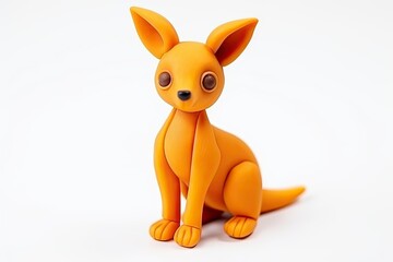 the child made a cute kangaroo from colored plasticine on a white background
