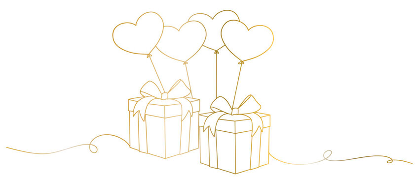 Gift box valentine line art style with transparent background	