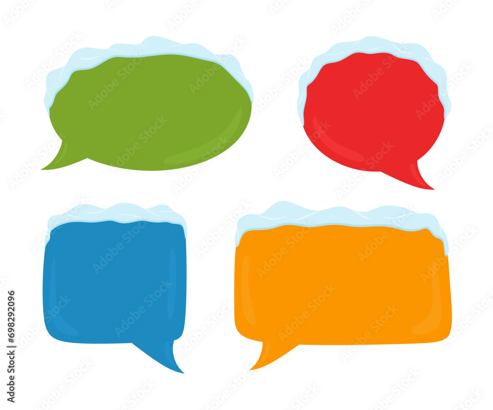 Aufkleber speech bubbles with snow. set of four colorful conversation dialog boxes isolated. thinking, chattin