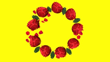 Red Roses on yellow background