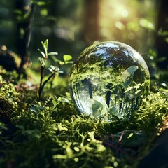 Glass Globe in Forest - Symbol of Environmental Sustainability