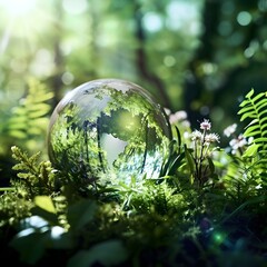 Glass Globe in Forest - Symbol of Environmental Sustainability