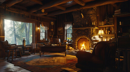 cozy cabin & fire place