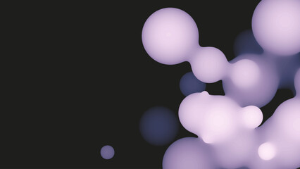 Abstract 3d fluid metaball shape with violet balls. Synthwave liquid pastel organic droplets with gradient color.
