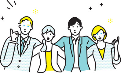 外国人と日本人の男女ー上半身ービジネス男女アイコンーシンプルベクターイラスト素材
