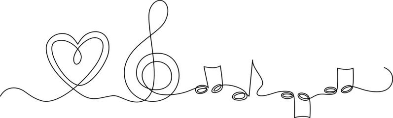 Continuous line of hand drawn music notes, vector illustration - obrazy, fototapety, plakaty