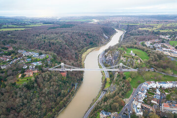 Fototapeta premium Aerial view of the landmark of Bristol, Clifton Suspension Bridge and Clifton Observatory