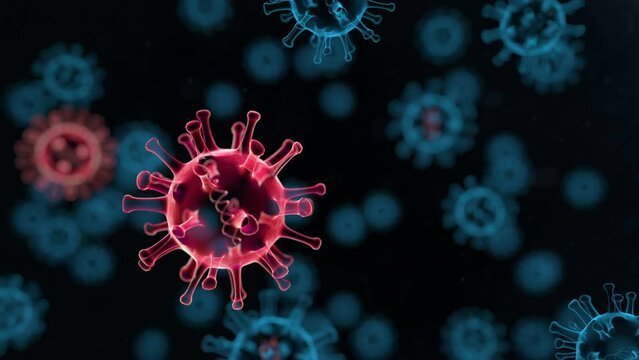 Red coronavirus x-ray cancer illness -nCov virus close up defocus red background virus cells influenza as dangerous asian pandemic virus close up background 3d rendering animation stock video